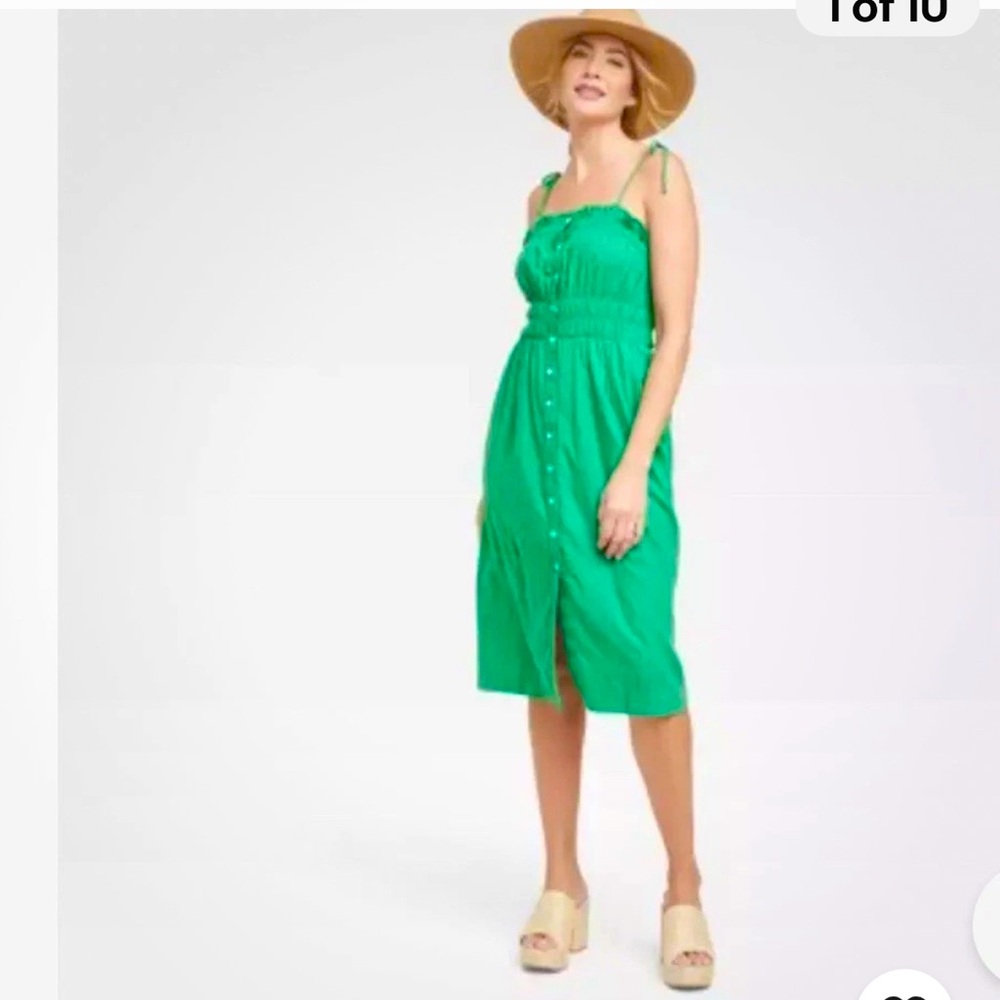 Universal Threads Linen/Rayon Midi Button Cinched Green Sundress Women’s XS NWT